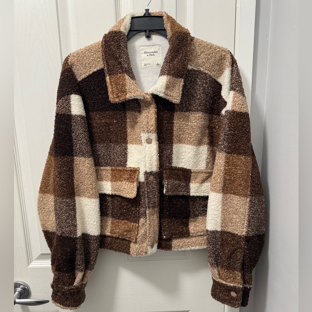 Abercrombie & Fitch Plaid Sherpa Teddy Shirt Jacket